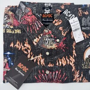 NEW AC/DC Reyn Spooner Mens XL Black Polo Aloha All Over Print NWT $119